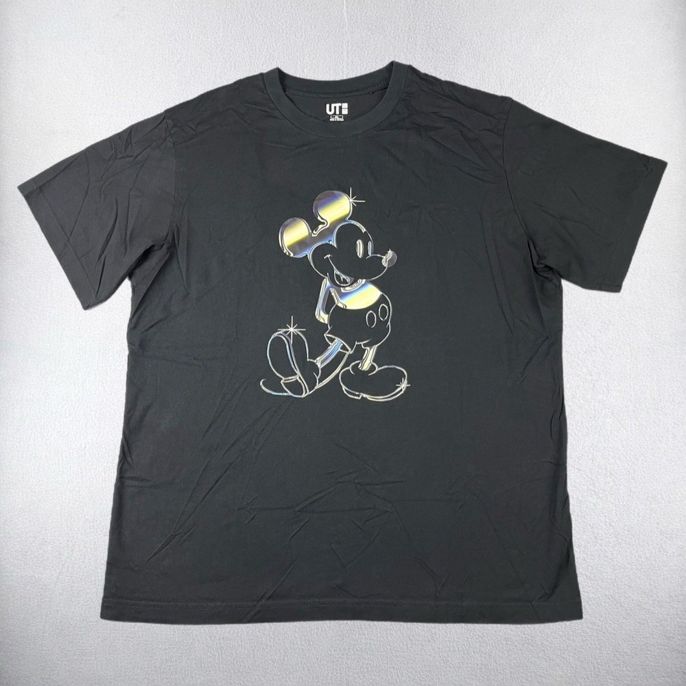 Uniqlo UT T-Shirt Mens XL Black Mickey Mouse Iridescent Graphic 341-457872